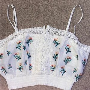 flower embroidered linen crop top